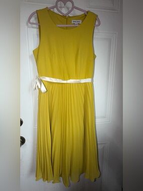 Shelby & Palmer Sunny Yellow Pleated A-Line Dress with Satin Tie